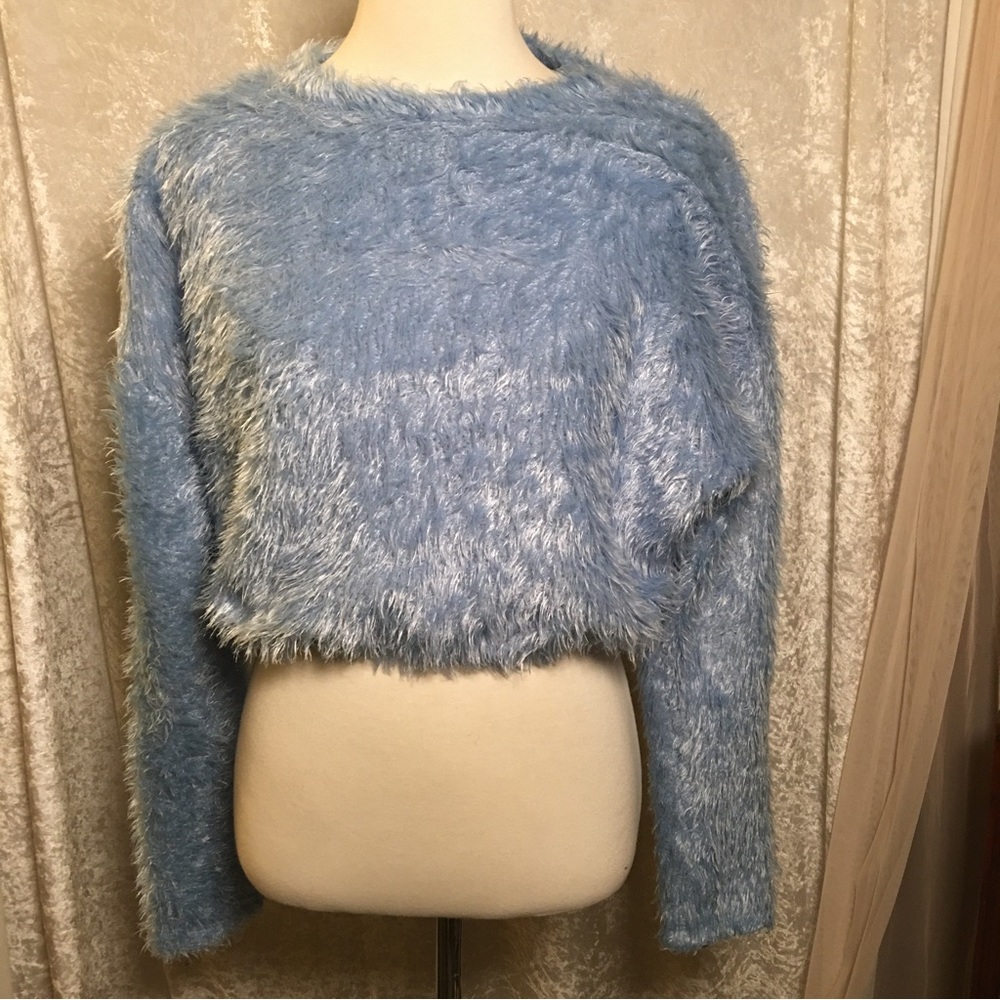 Zara Light Blue Fuzzy Cropped Sweater